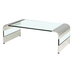 Vintage Stainless Steel and Glass Waterfall Coffee Table by Brueton, 1970