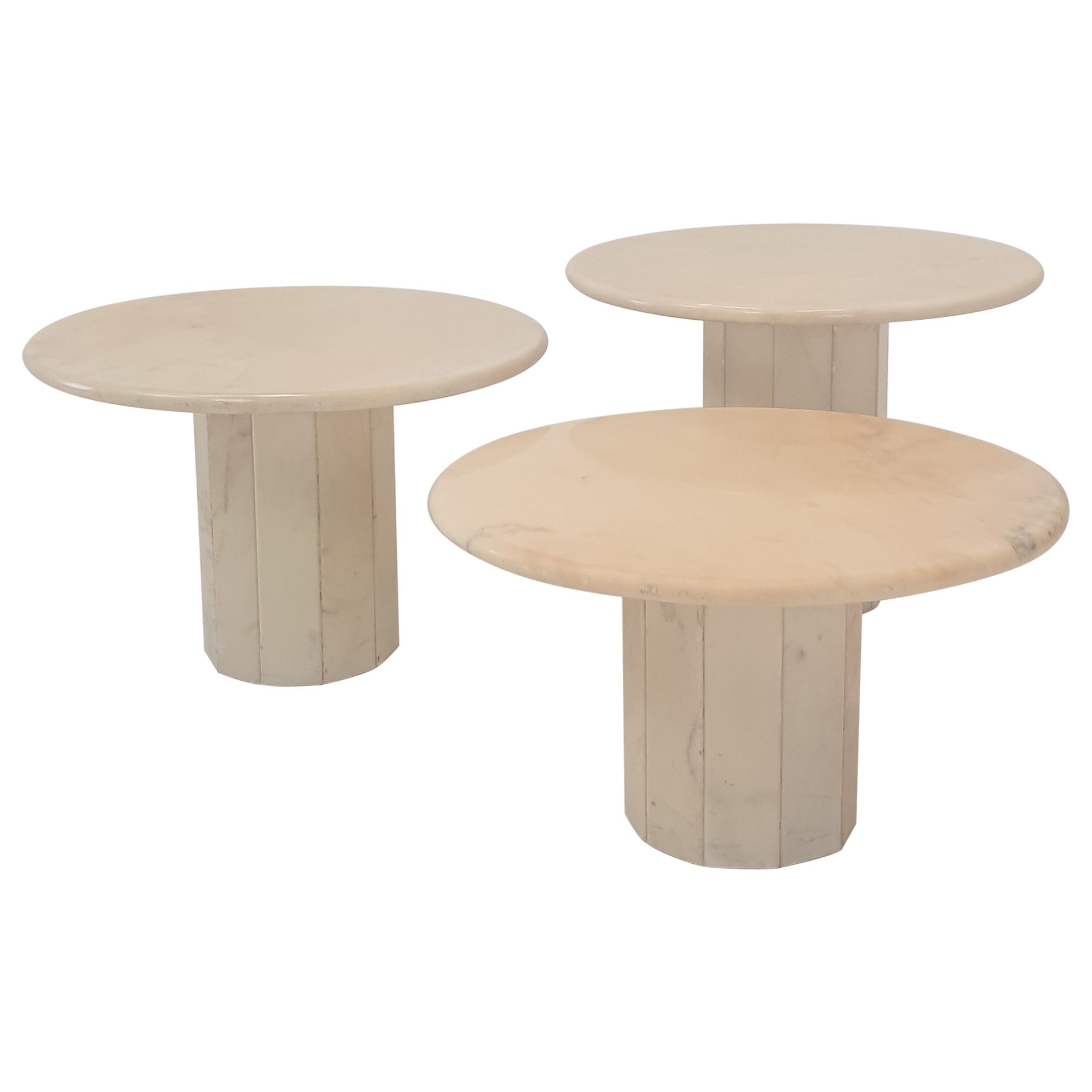 Set of 3 Italian Marble Side Tables, 1970s