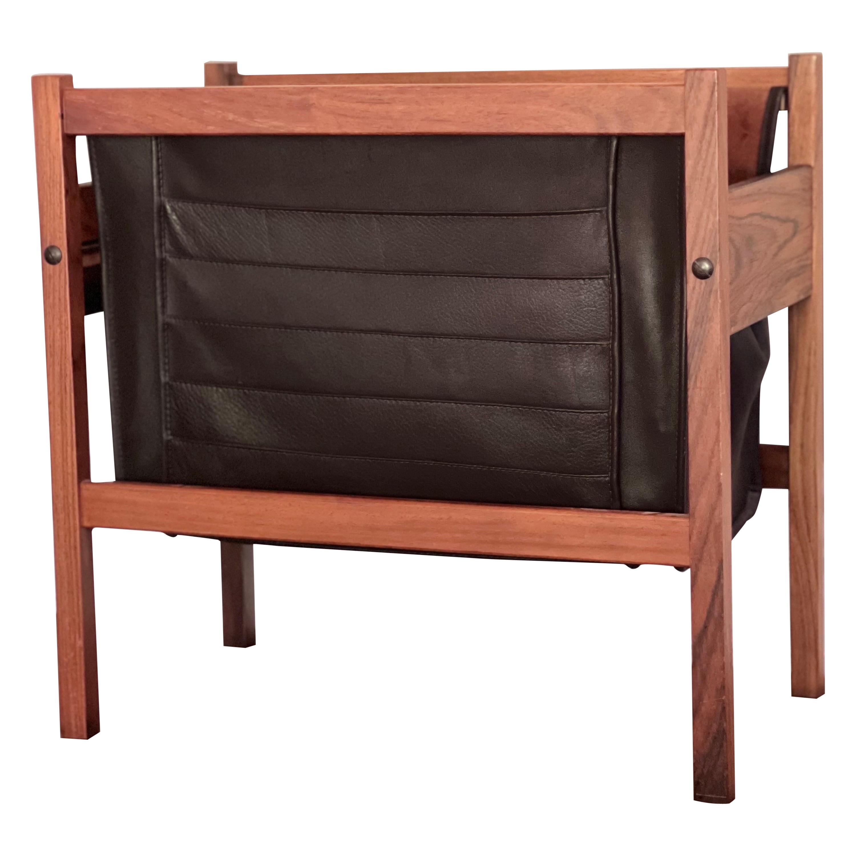 Mid-Century Danish Rosewood and Leather Magazine Rack For Sale