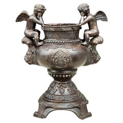 Vintage Maitland Smith Cherub Bronze Urn, 1980's