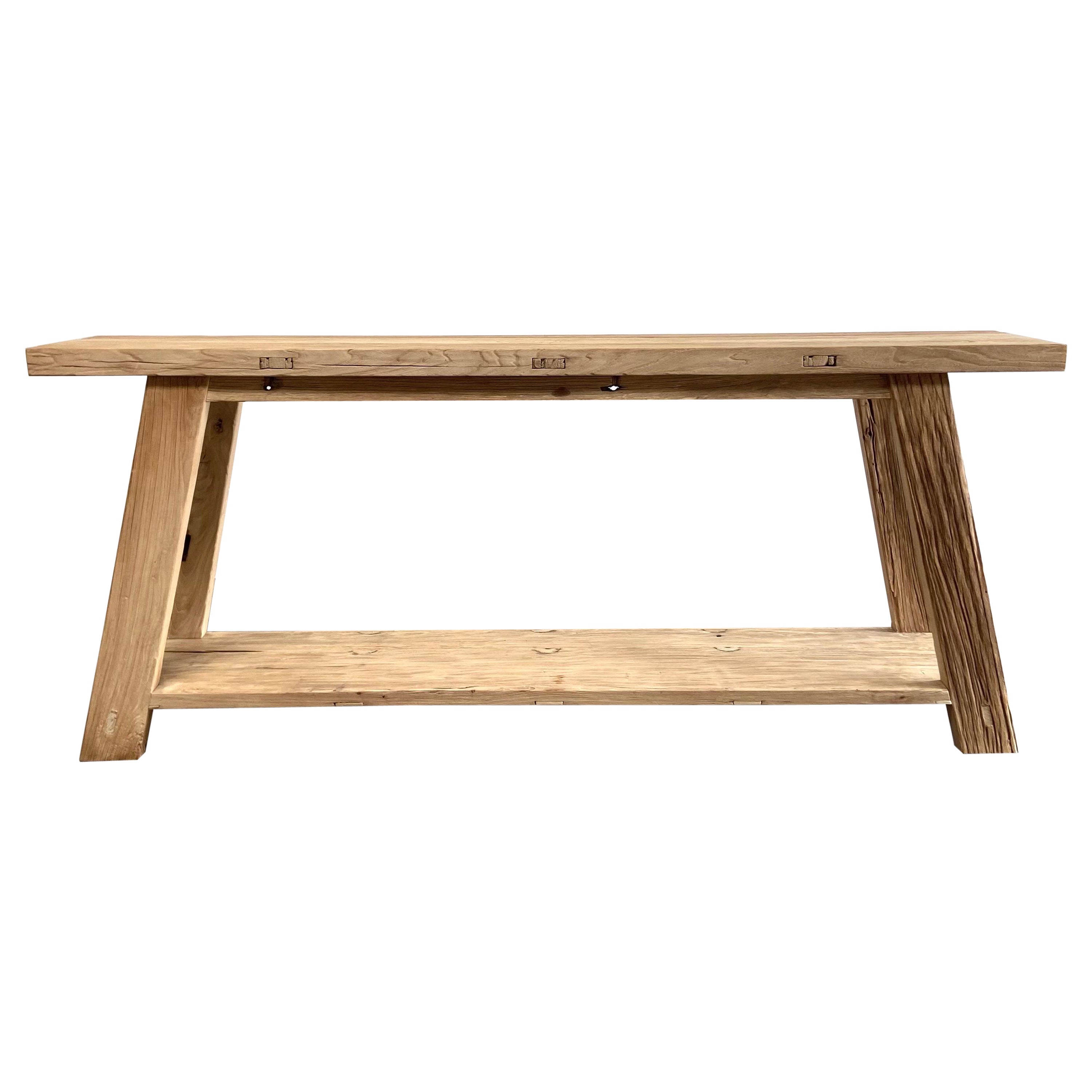 Custom Made Reclaimed Elm Wood Console Table with Low Shelf