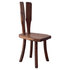 Used Italian Designer, Side Chair, Solid Stained Pine, Italy, 1950s