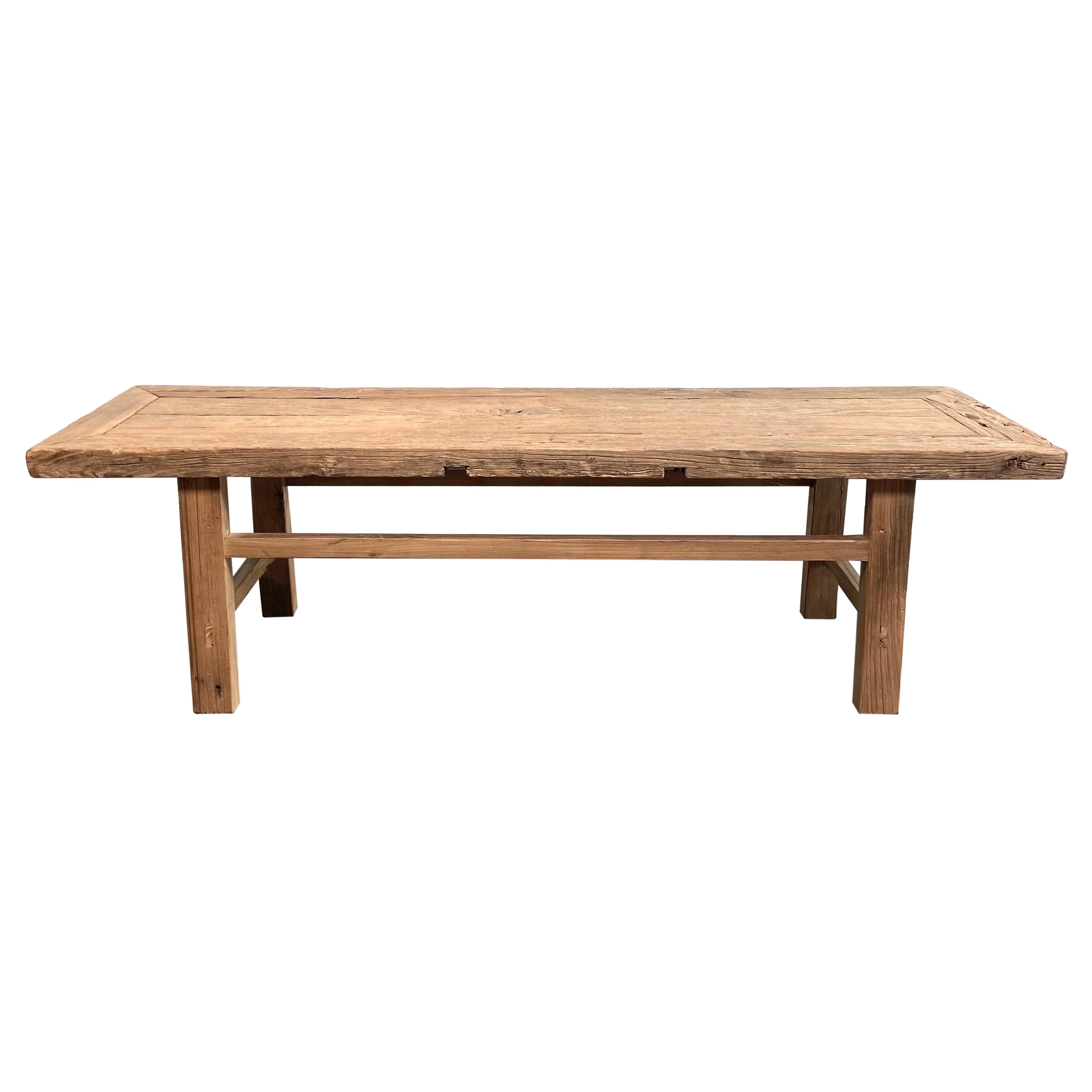 Vintage Elm Wood Coffee Table with Natural Patina For Sale