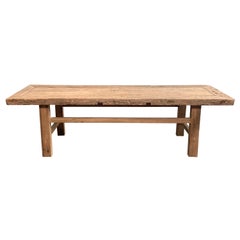 Table basse vintage en bois d'orme avec patine naturelle