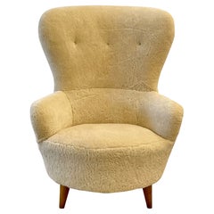 Mid-Century Modern High-Back Danish Lounge Chair, Otto Schultz, Sheepskin, 1950s