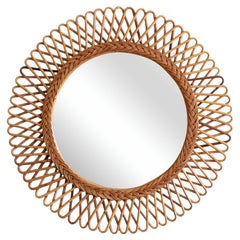 Large Italian Round Rattan Mirror