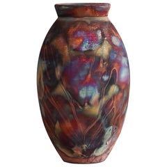 Raaquu Raku Fired Large Oval Vase S/N0000443 Centerpiece Art Series, Malaysia