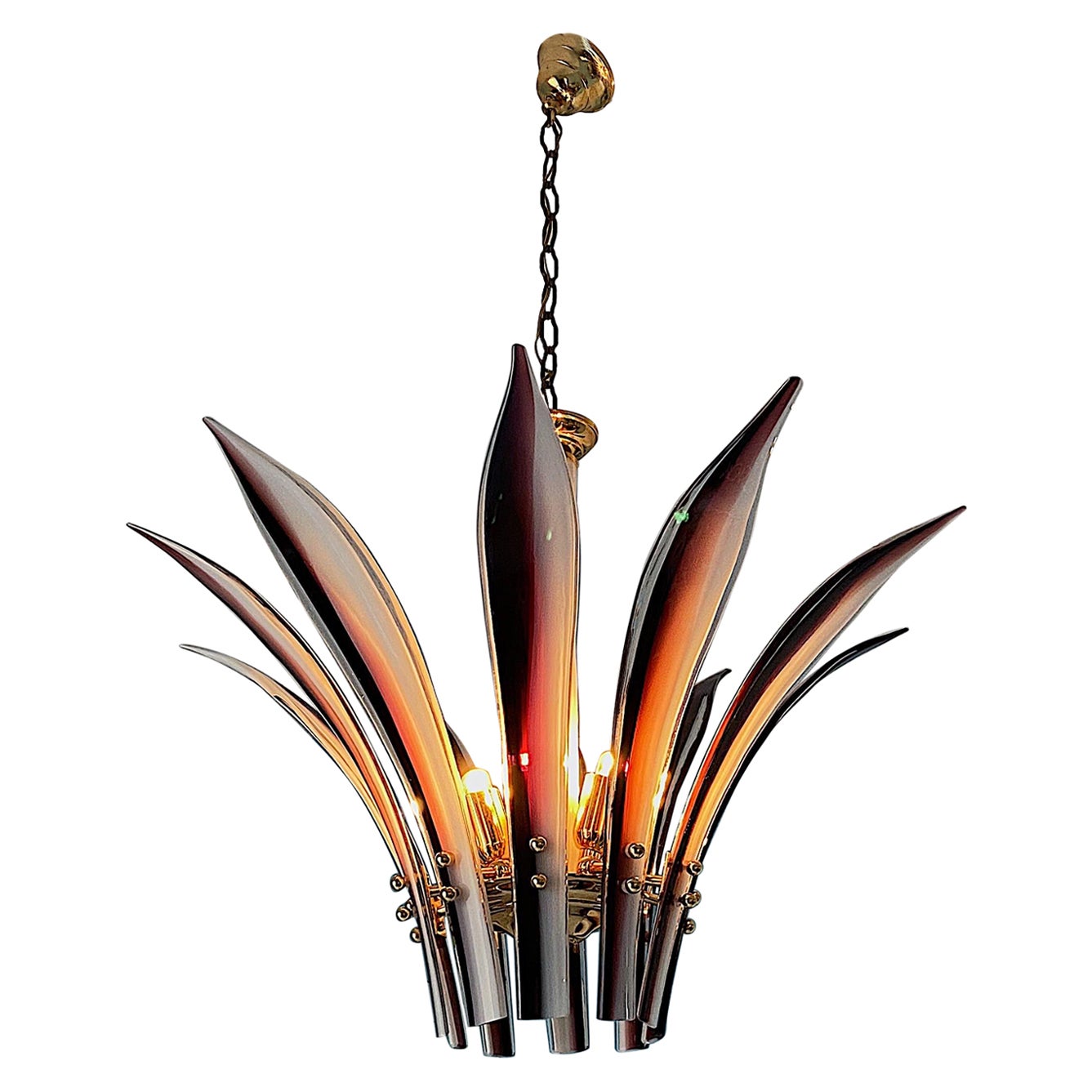 Murano Glass Chandelier by Vistosi "Palm" 1970 For Sale