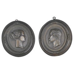 Napoleon III. und Eugénie, Paar Bronzemedaillons, XIX. Jahrhundert