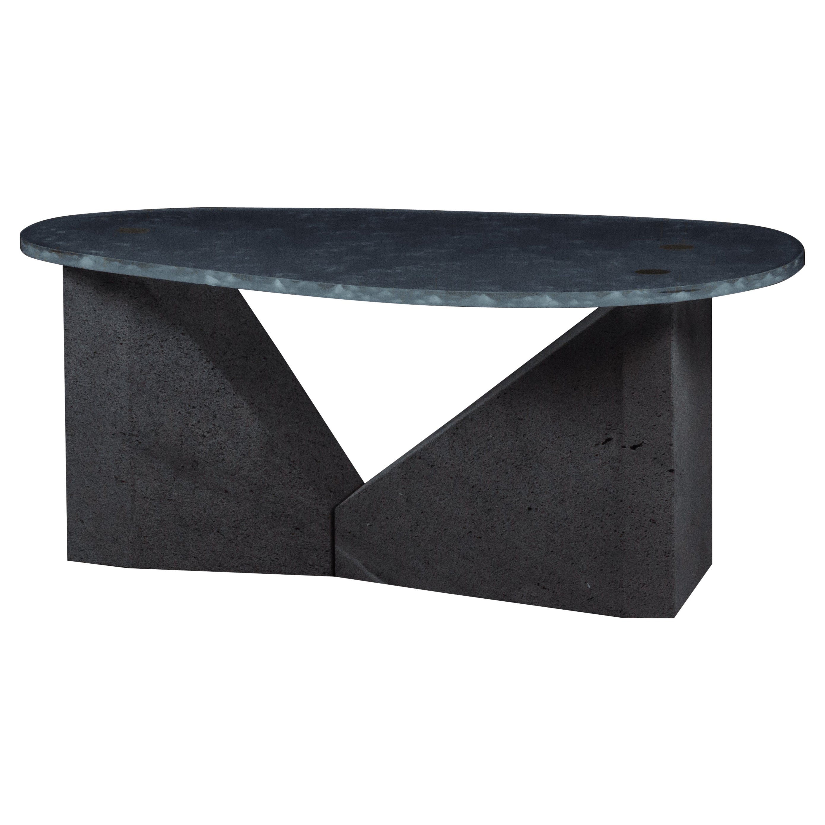 Bel Ava Table Glass and Lava Stone For Sale