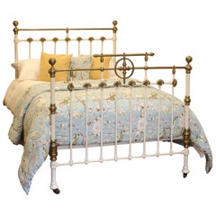 Antique Double Brass & Iron Bed in White, MD123
