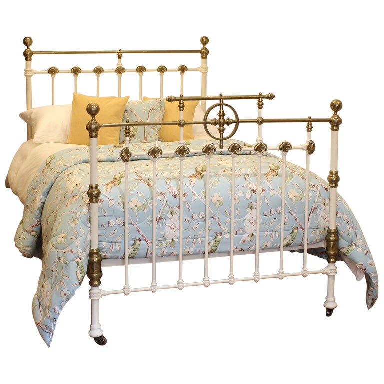 Double Brass and Iron Bed in White, MD123 at 1stDibs