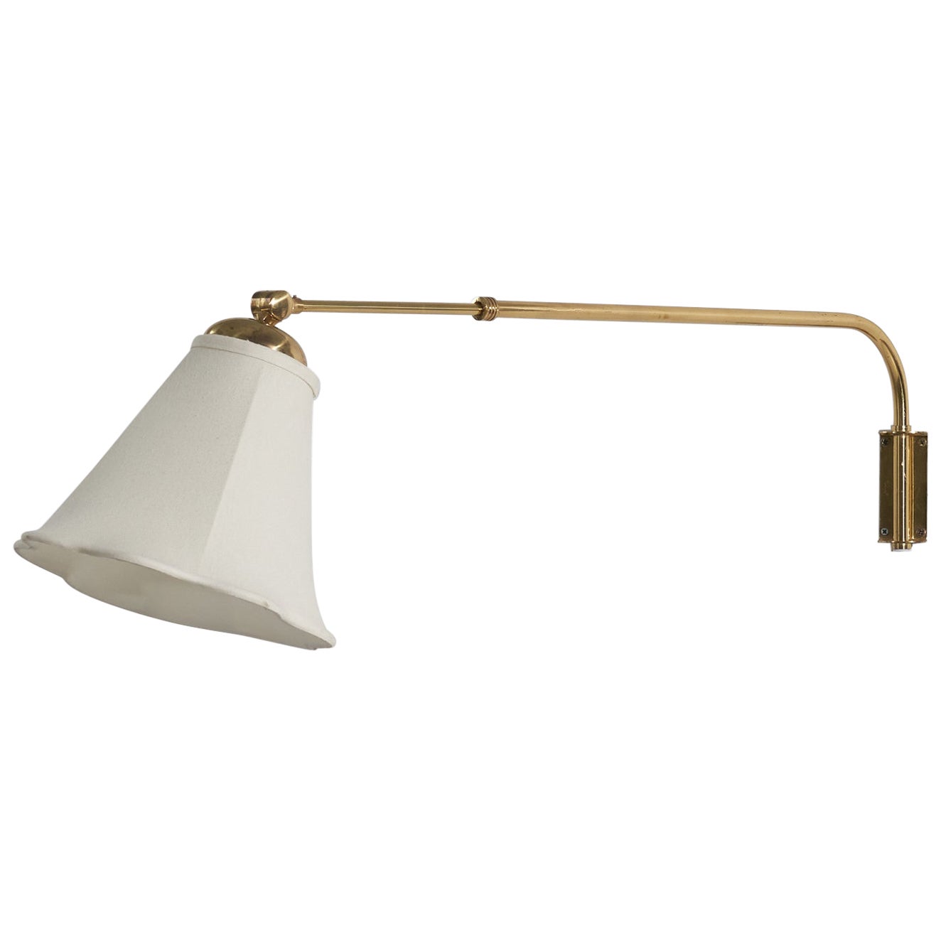 Swedish Designer, Wall Light, Brass, Fabric, Sweden, c. 1940s