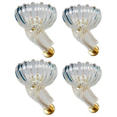 Set of Four Art Deco Brass Mounted Murano Glass Sconces 1940' by Barovier