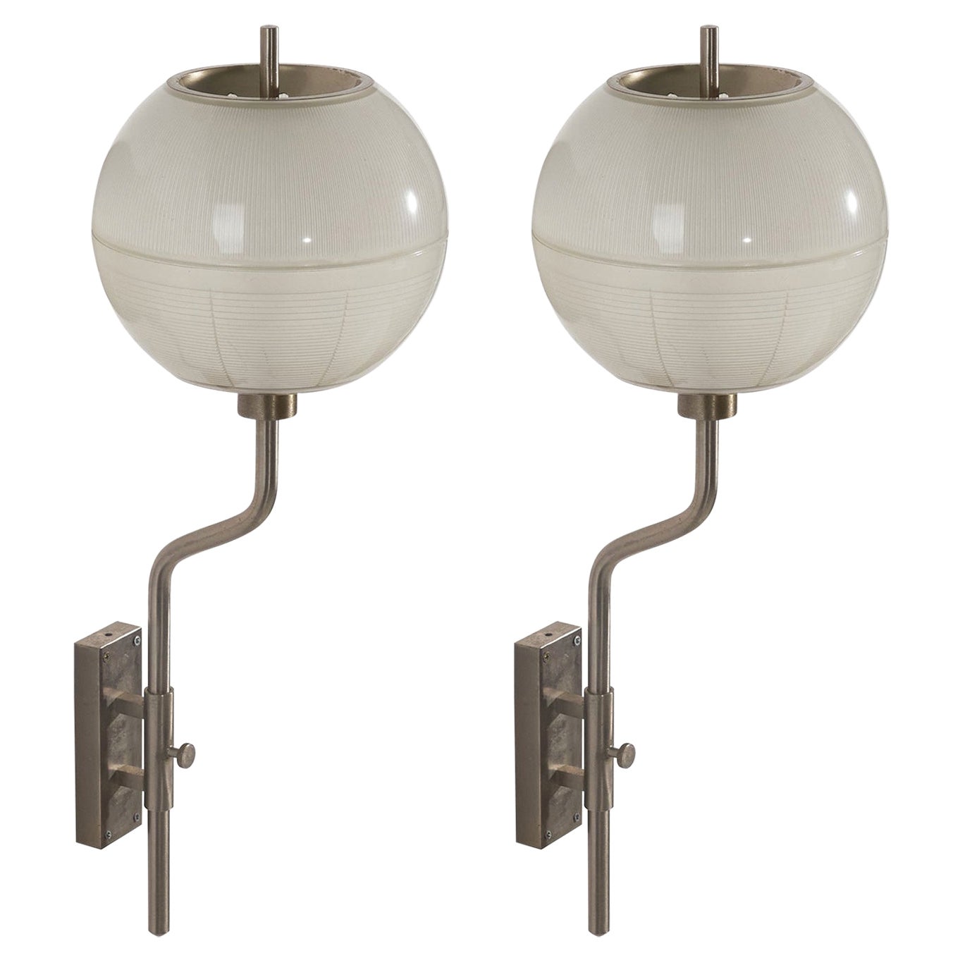 Stilnovo, Sizeable Adjustable Wall Lights, Metal, Glass, Italy, 1950s For Sale