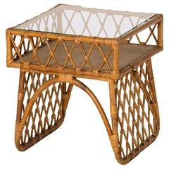 Braided Rattan Side Table Attributed to Louis Sognot, France 1950's
