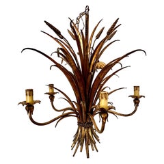 Gilt Italian Floral Sheaf of Wheat Five-Light Chandelier Coco Chanel