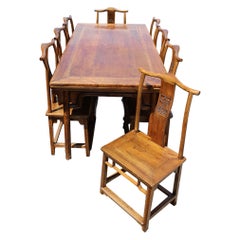 Antique 20th Century Ming Dynasty Style Elmwood Alter Dining Room Set, '9'