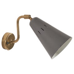 Swedish Designer, Wall Light, Brass, Grey Lacquered Metal, Sweden, C. 1960s