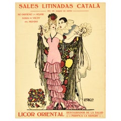 Original Antique Poster Sales Litinadas Catala Iodized Salts Vichy Health Drink