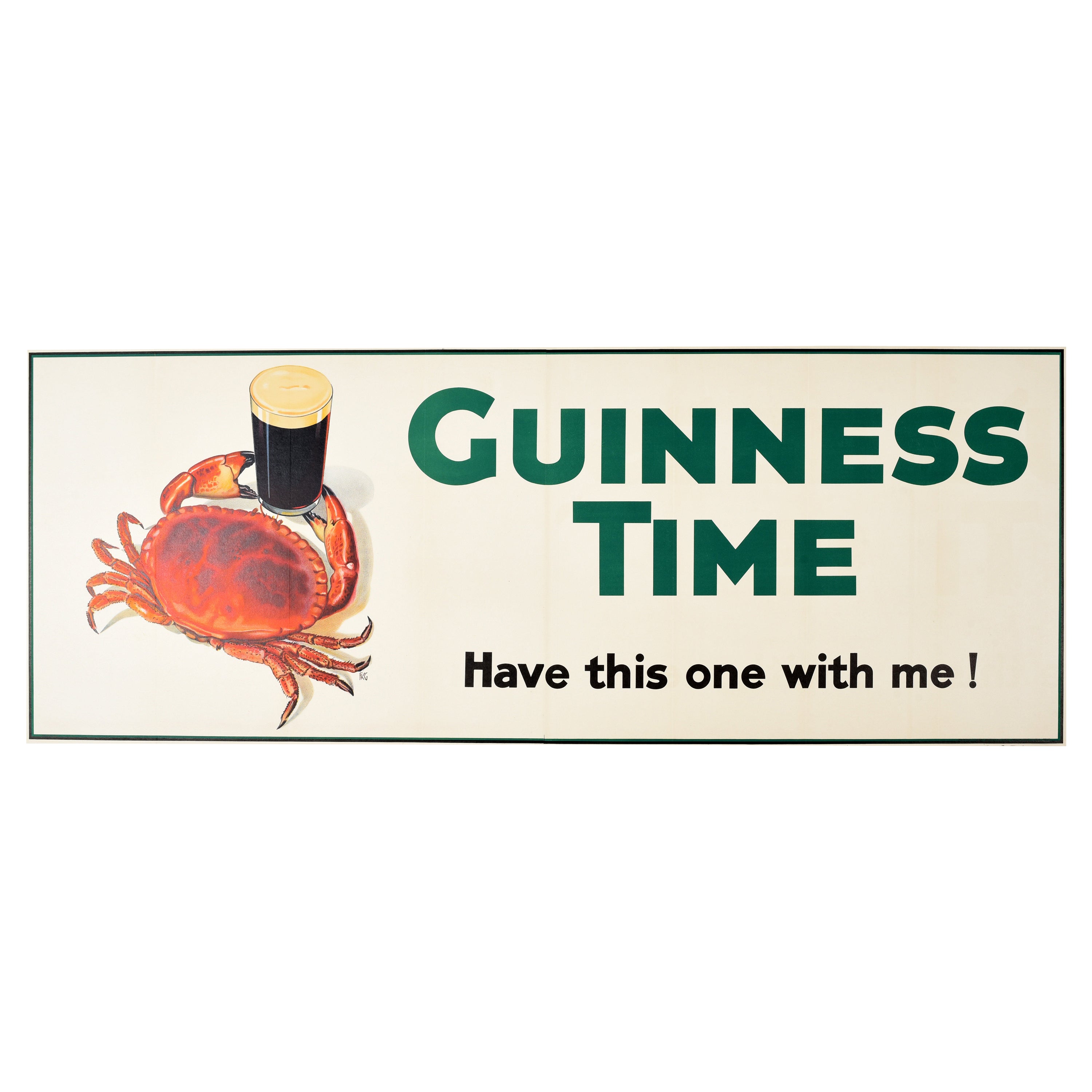 Original Vintage Drink Poster Guinness Time Have This One With Me Crab Design For Sale