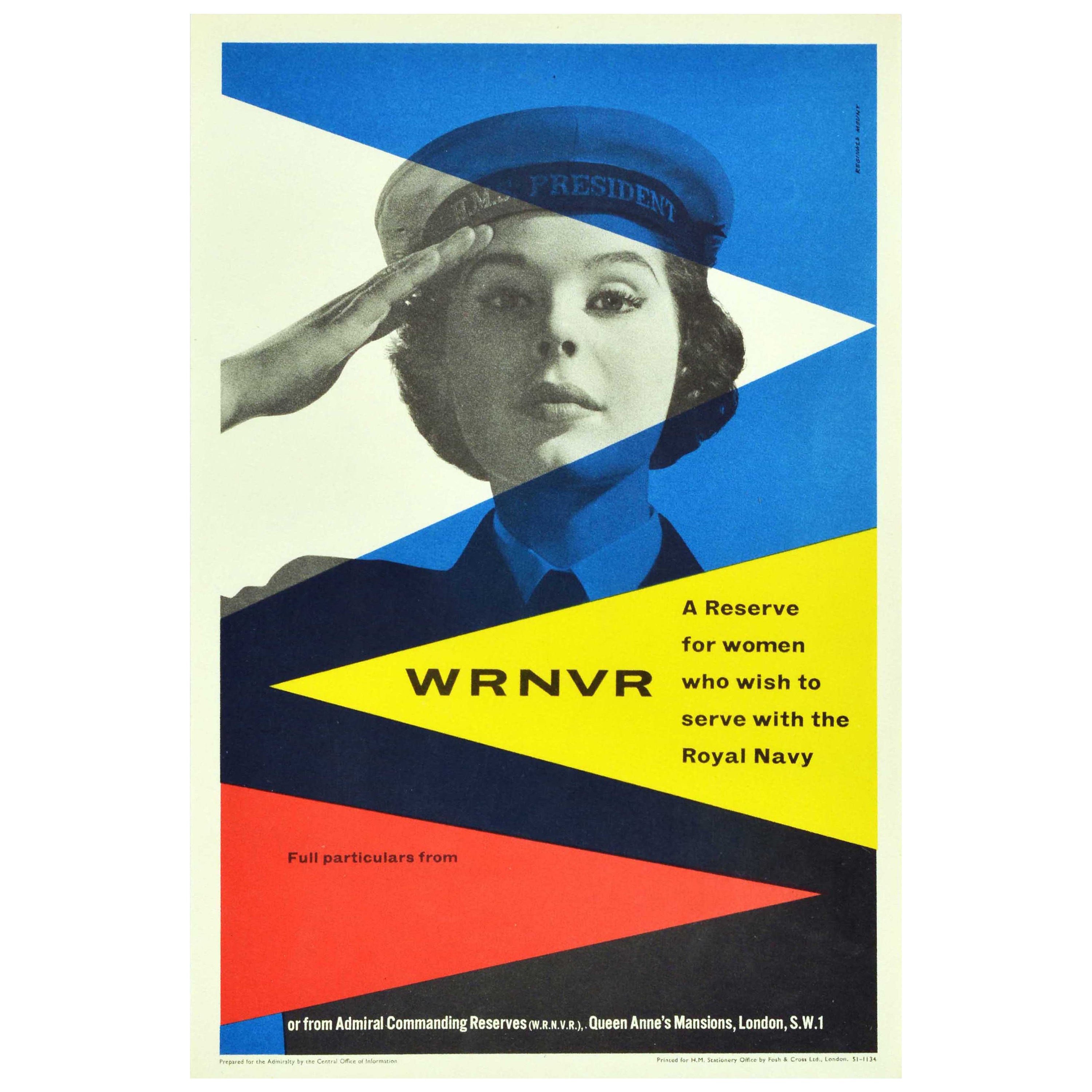 Original Vintage Military Poster For WRNVR Women's Royal Navy Volunteer Reserve