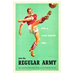Original Retro Military Poster Join The Regular Army Real Man's Life Football
