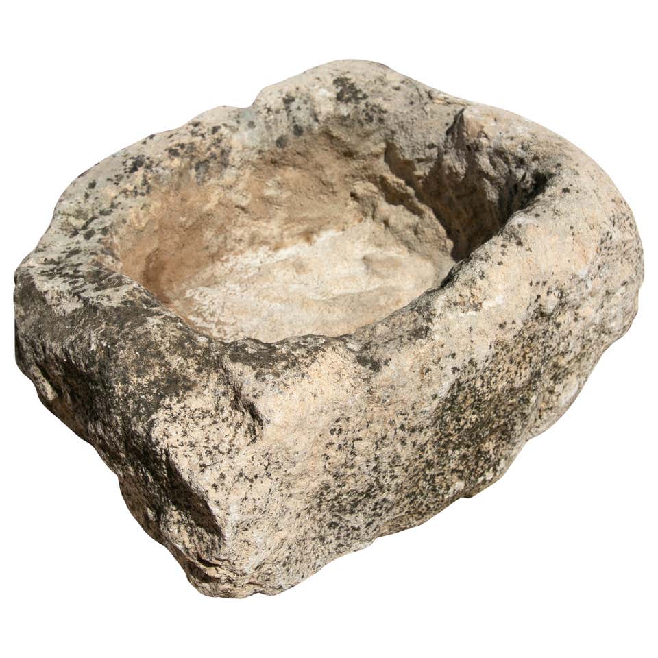 Stone View Lg Antique Stone Mortar with Mallet For Sale at 1stDibs