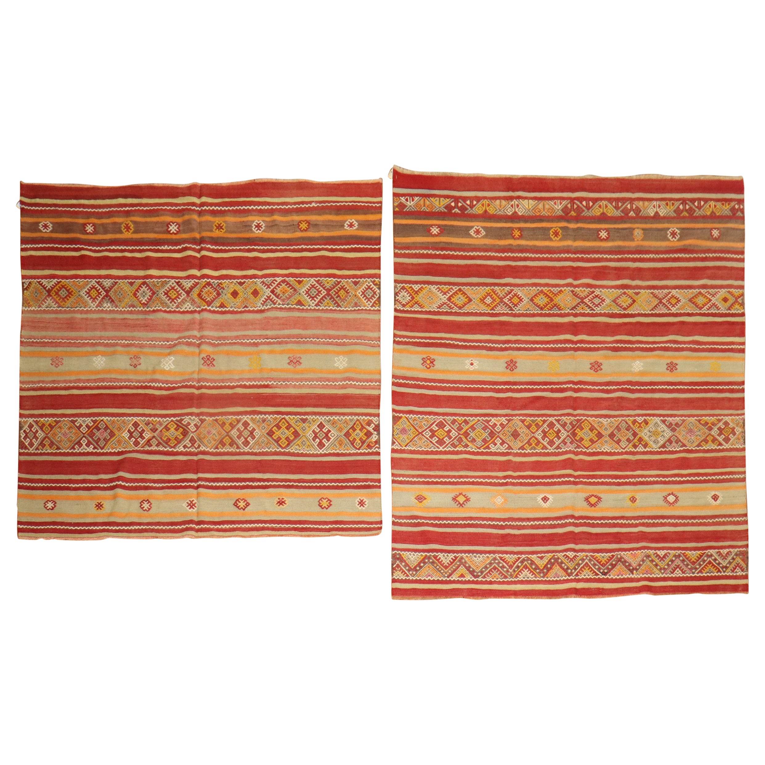 Pair of Tribal Turkish Kilim Flat-Weaves For Sale