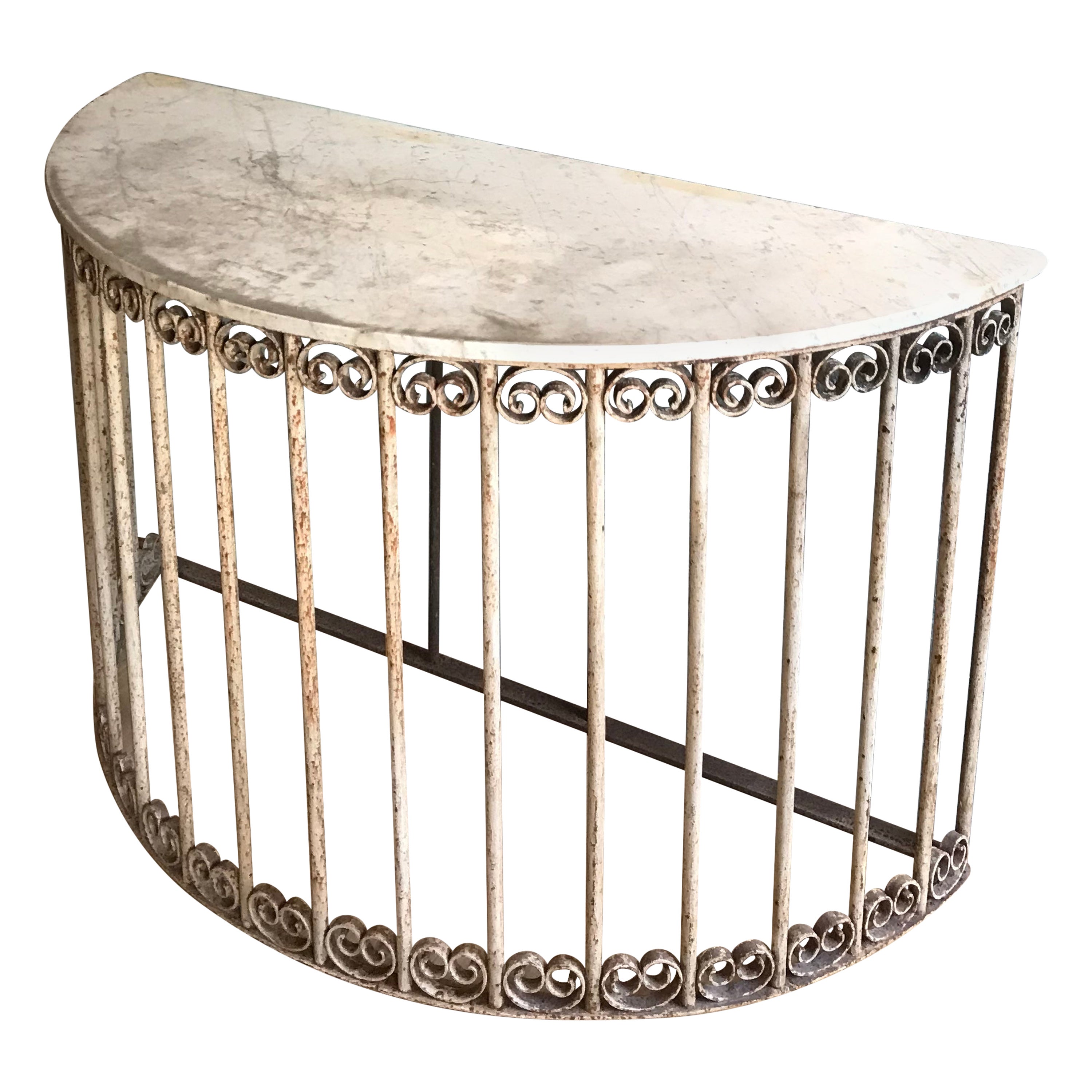 19th Century Demi-Lune Wrought Iron & Marble Console Table