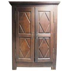 Old Solid Oak Wood Wardrobe with Lozenge Shaped Tiles, 18th Century Italy