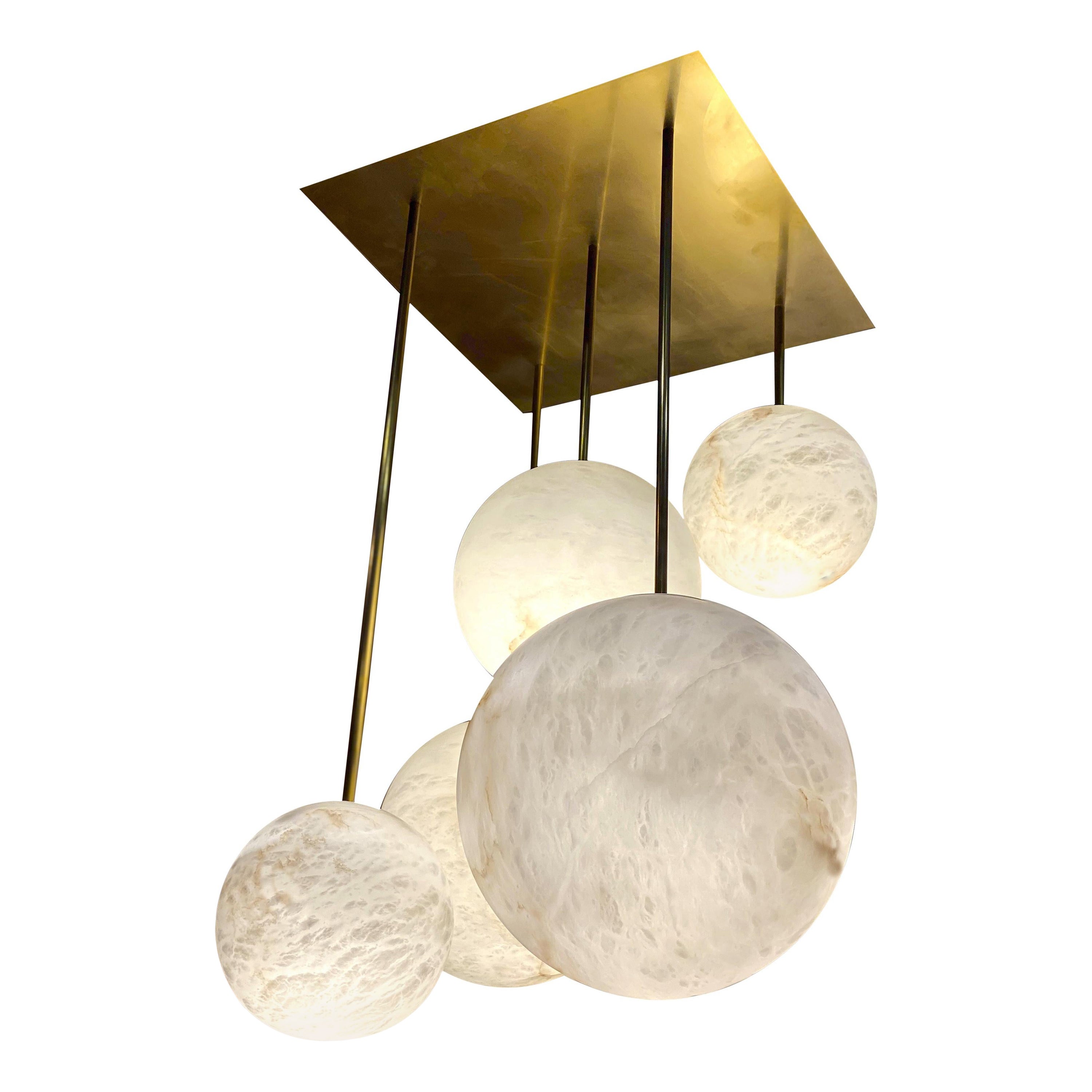 Galaxy Contemporary Italian Alabaster Marble Globe Chandelier For Sale