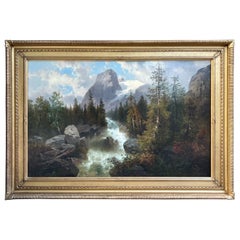 Antique "The Alpine River Torrent" by Josef Thoma