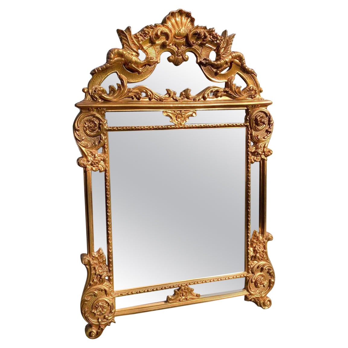 Vintage Italian Regency-Style Reproduction Gold Mirror with Dragon Accents For Sale