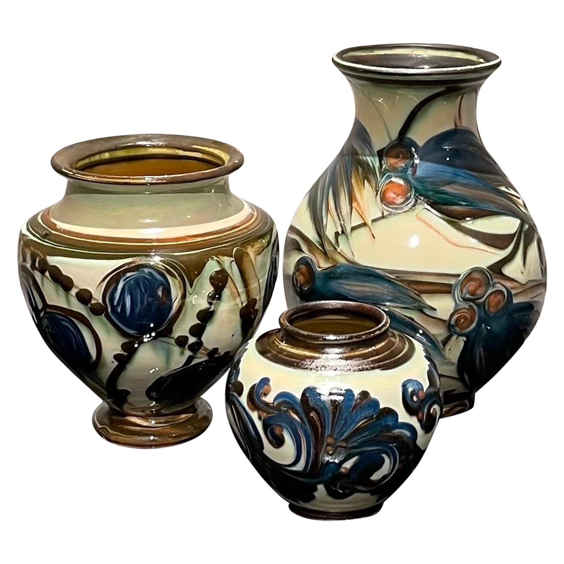 Danish Herman Kähler Ceramic Vase Collection from the 1920s in a Set of Three For Sale
