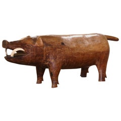 19th Century French Carved Walnut Boar Sculpture Footstool