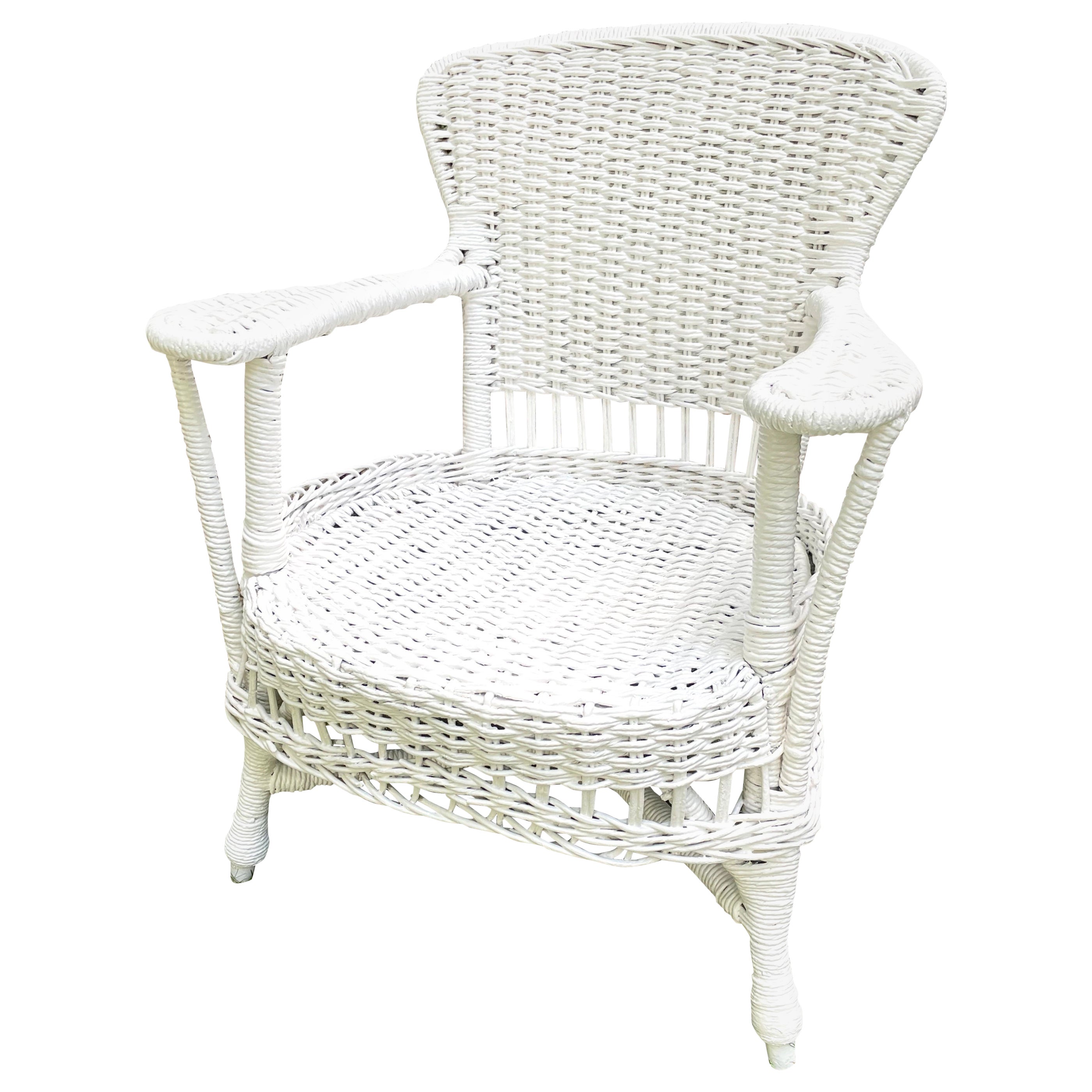 White Wicker Armchair For Sale