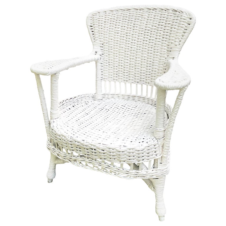 White Wicker Armchair For Sale at 1stDibs