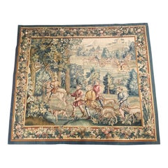 19th Century French Hand Woven Aubusson Tapestry with Noble Hunting Party Scene