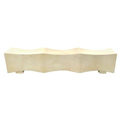 American Modern Freeform Inlay Goatskin Parchment "Cameo" Bench, Karl Spring