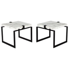 Pair of Modern Marble and Metal End Tables