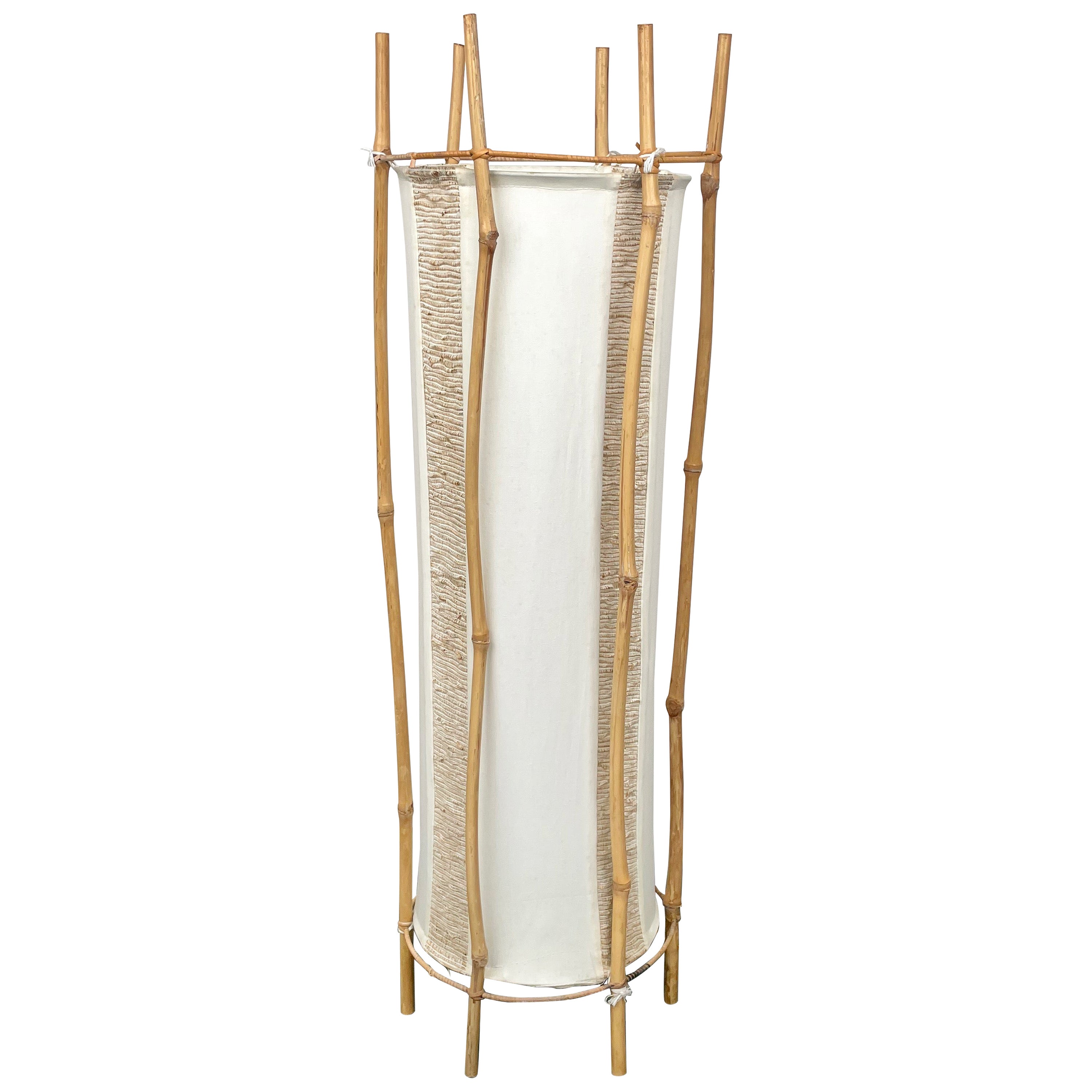 Cotton, Bamboo & Rattan Floor Lamp Attributed to Louis Sognot, France 1960s For Sale