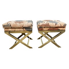 Italian Brass X-Base Stools After Charles Hollis Jones