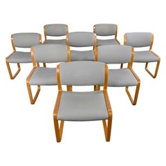 Used 8 Modern Classic Steelcase Warren Snodgrass Dining Chairs Light Oak Bentwood 