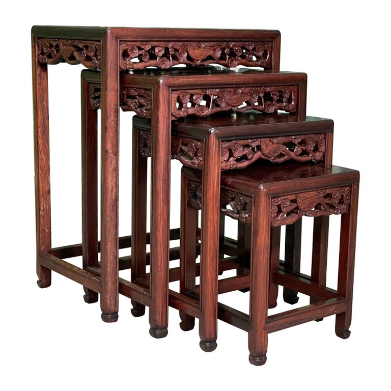 Asian Hand Carved Rosewood Nesting Tables or Stacking Tables, Set of 4 at 1stDibs