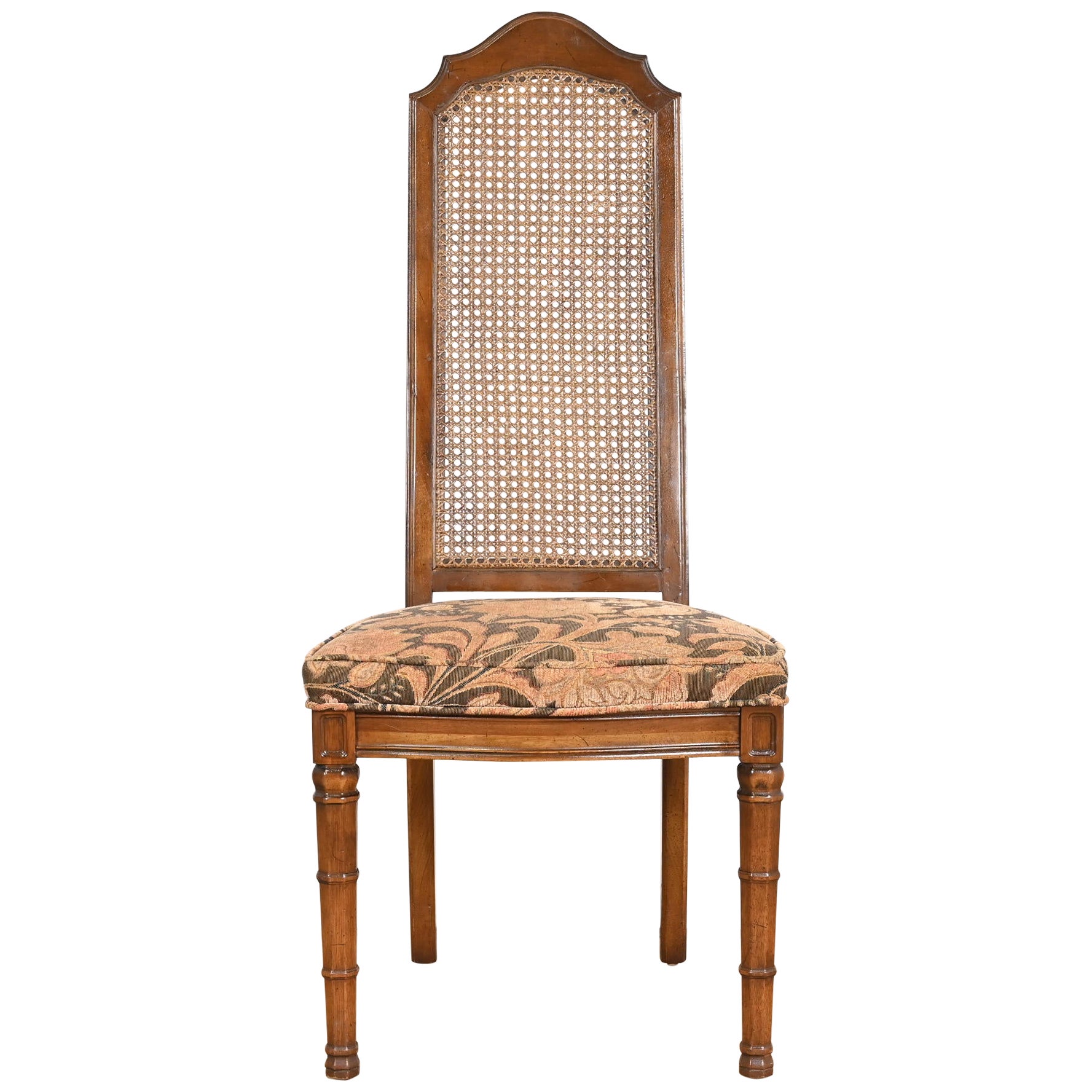 Henredon Mid-Century Modern Walnut and Cane High Back Side Chair For Sale
