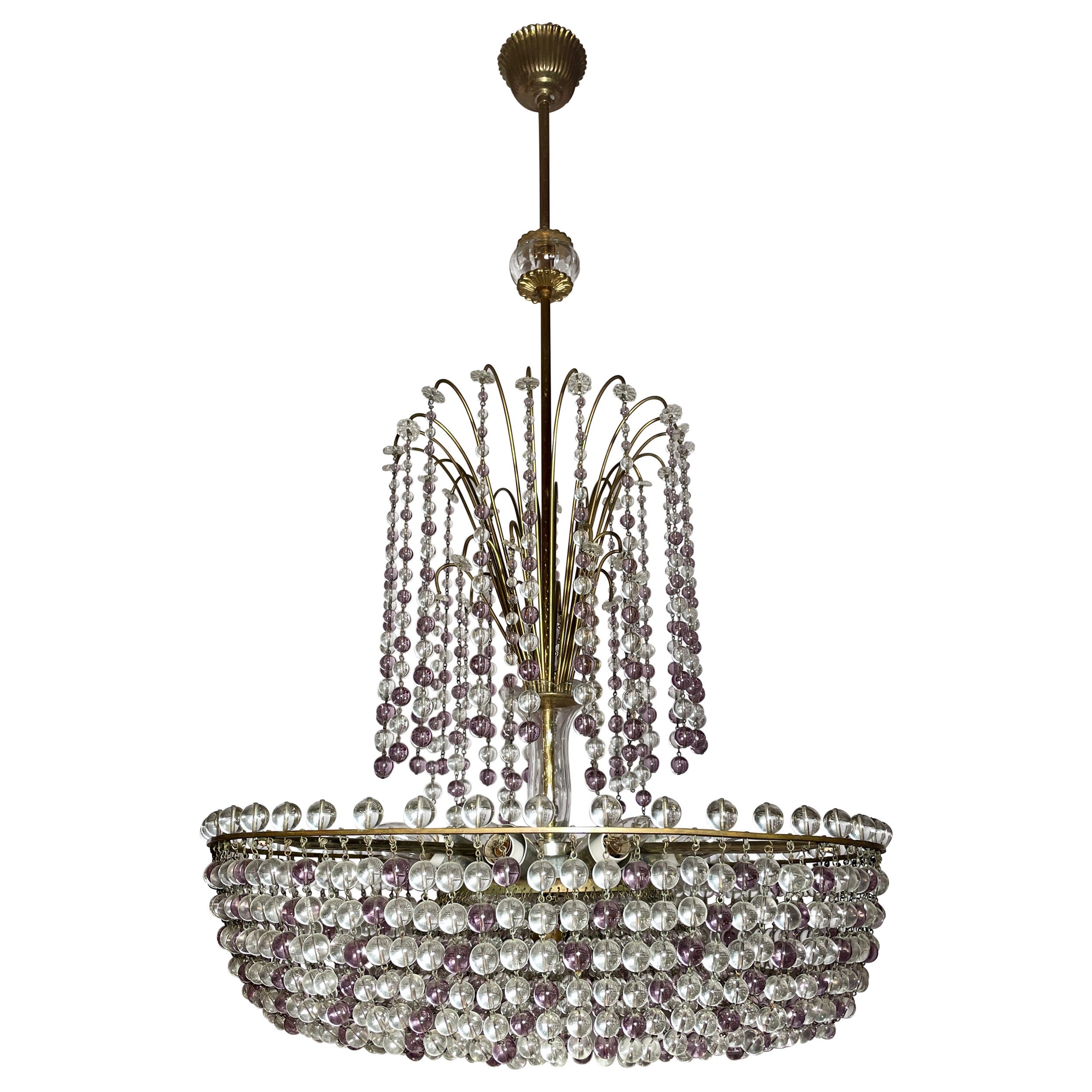 Retro Estate Amethyst and Crystal Beaded Chandelier, Circa 1950's