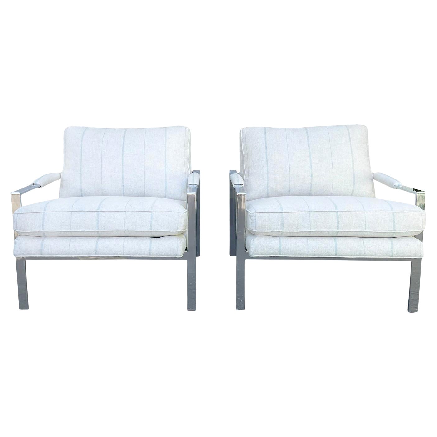 20th Century Silver American Pair of Thayer Coggin Armchairs by Milo Baughman