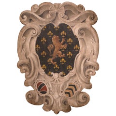Early 20th Century Italian Carved Painted Wall Hanging Plaque with Family Crest