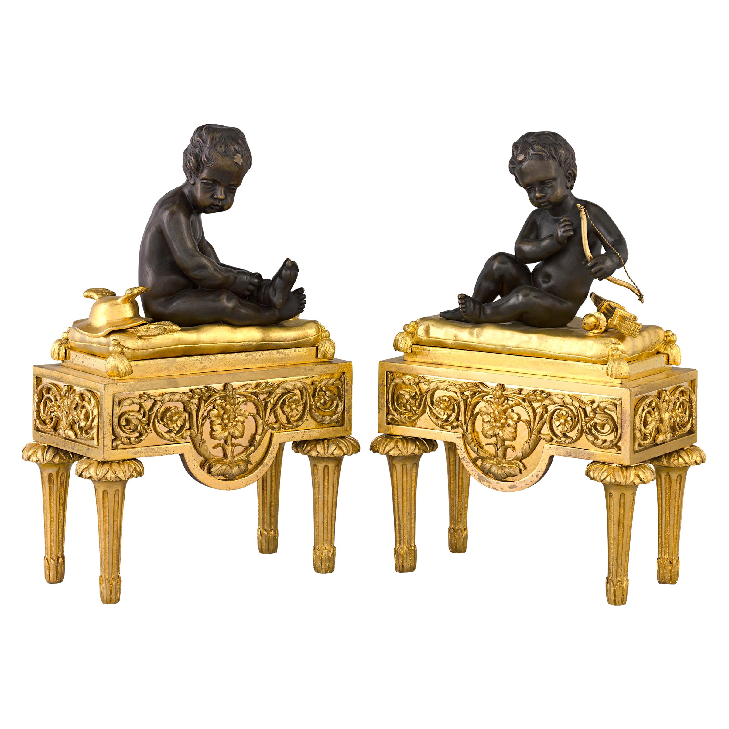 Louis XVI-Style Bronze Chenets For Sale